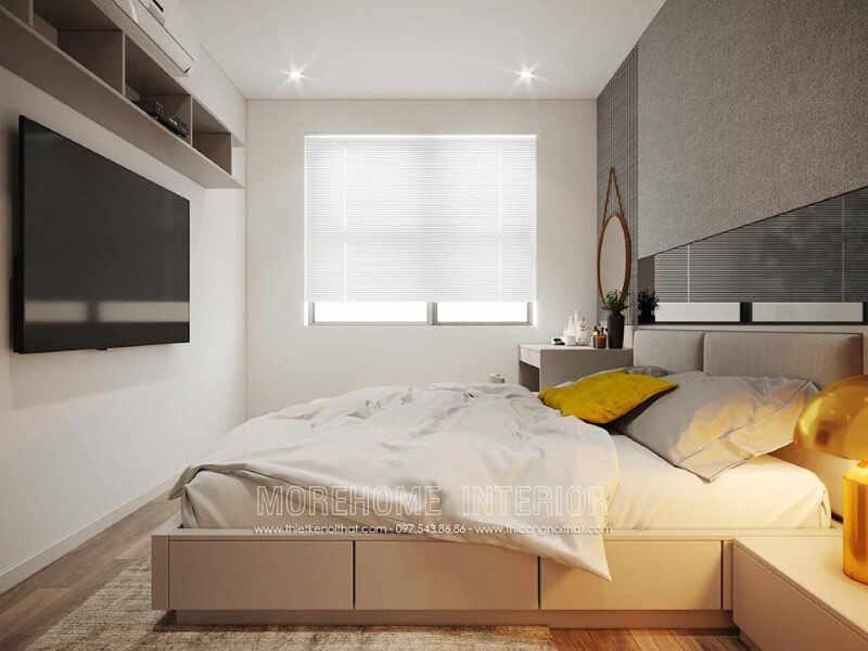 Kệ trang trí gỗ công nghiệp đẹp cho phòng ngủ chung cư nhỏ Mẫu nội thất chung cư đẹp
