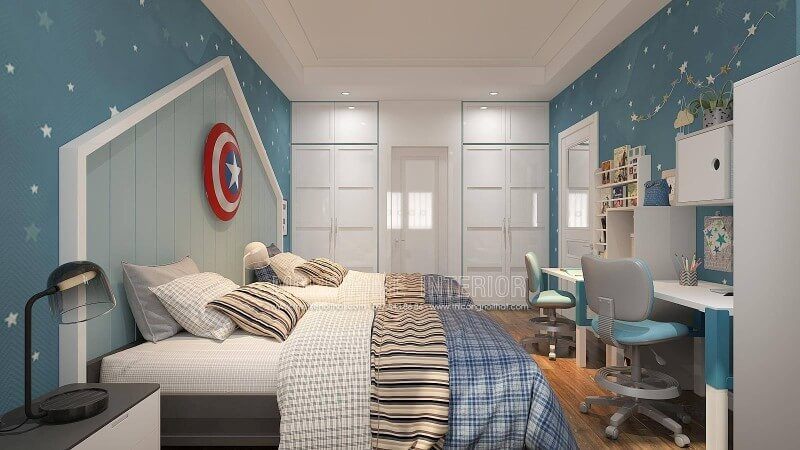 Bạn đang muốn {thiết kế|bố trí} phòng ngủ với đầy đủ mọi thứ cho 2 cậu con trai từ giường đôi, góc học tập đến tủ quần áo phải đáp ứng đủ cho 2 con và một phòng vệ sinh khép kín thì ý tưởng thiết kế phòng ngủ dành cho 2 bé trai trong biệt thự Vinhomes Imperia Hải Phòng là một gợi ý khá độc đáo.