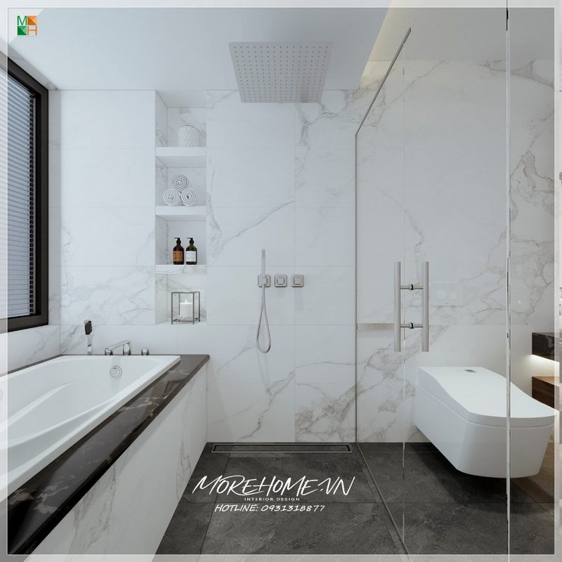 Vách tắm kính 180 độ với bề mặt rộng rãi thoáng đãng ngăn bắn nước từ phòng tắm đứng tránh văng nước gây ướt át ảnh hưởng tới các khu vực khác.